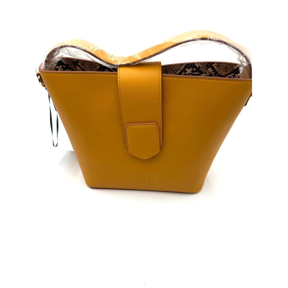 Mersi Isabel Bucket Bag Yellow with Snake Skin accents Vegan Leather